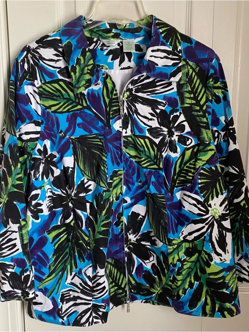 Vintage 90s Laura Ashley Blazer Jacket Tropical Floral 2X Resort Summer Retro